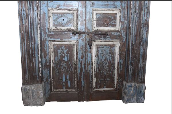 Ancienne porte indienne en vieux teck pièce et patine d'origine