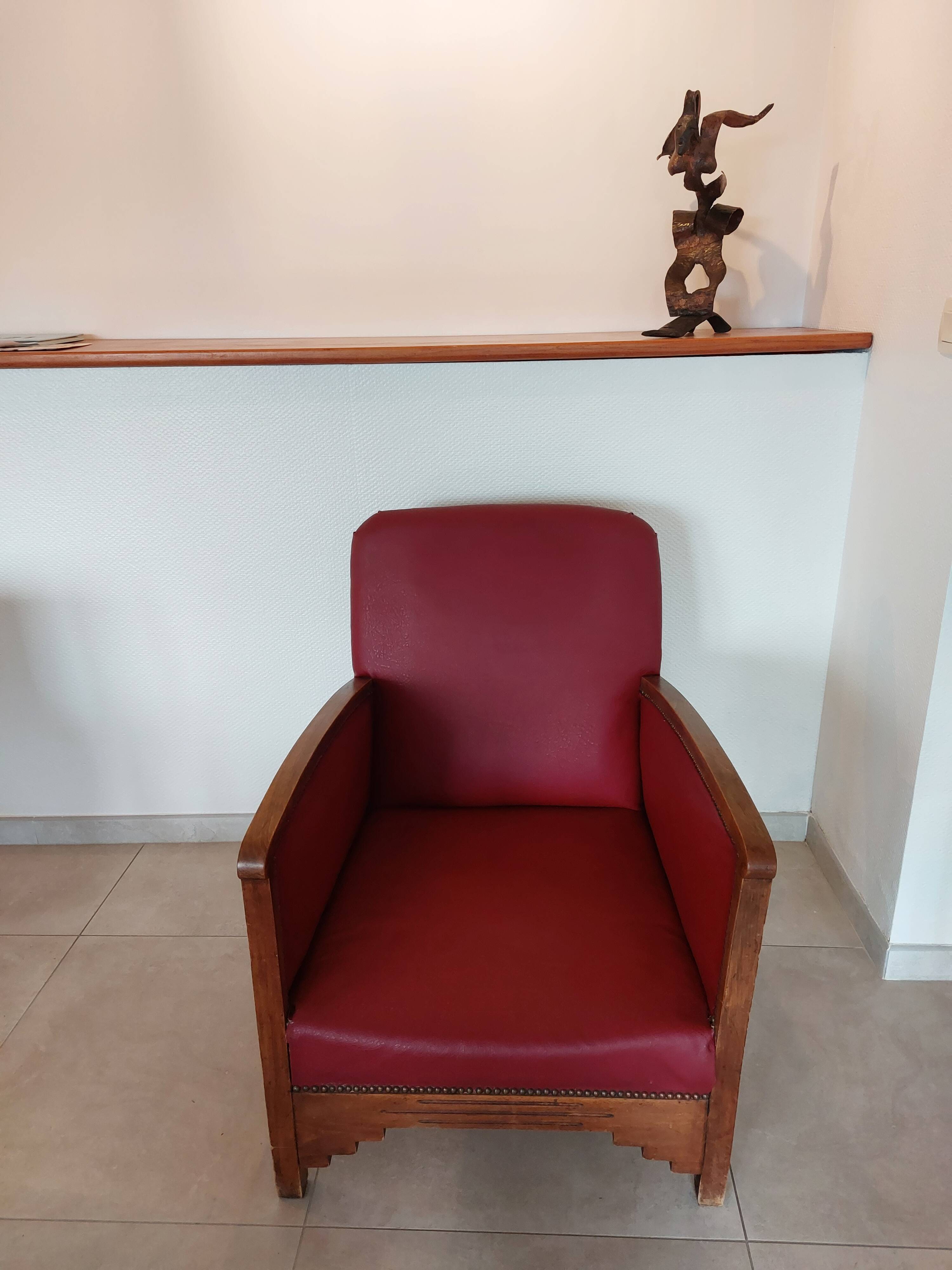 Raspberry red art deco armchair