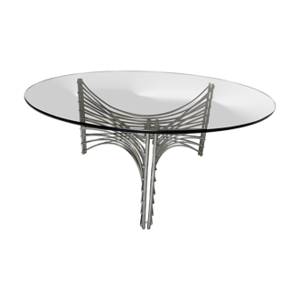 Table basse en fil de chrome de l’ère spatiale, années 1970