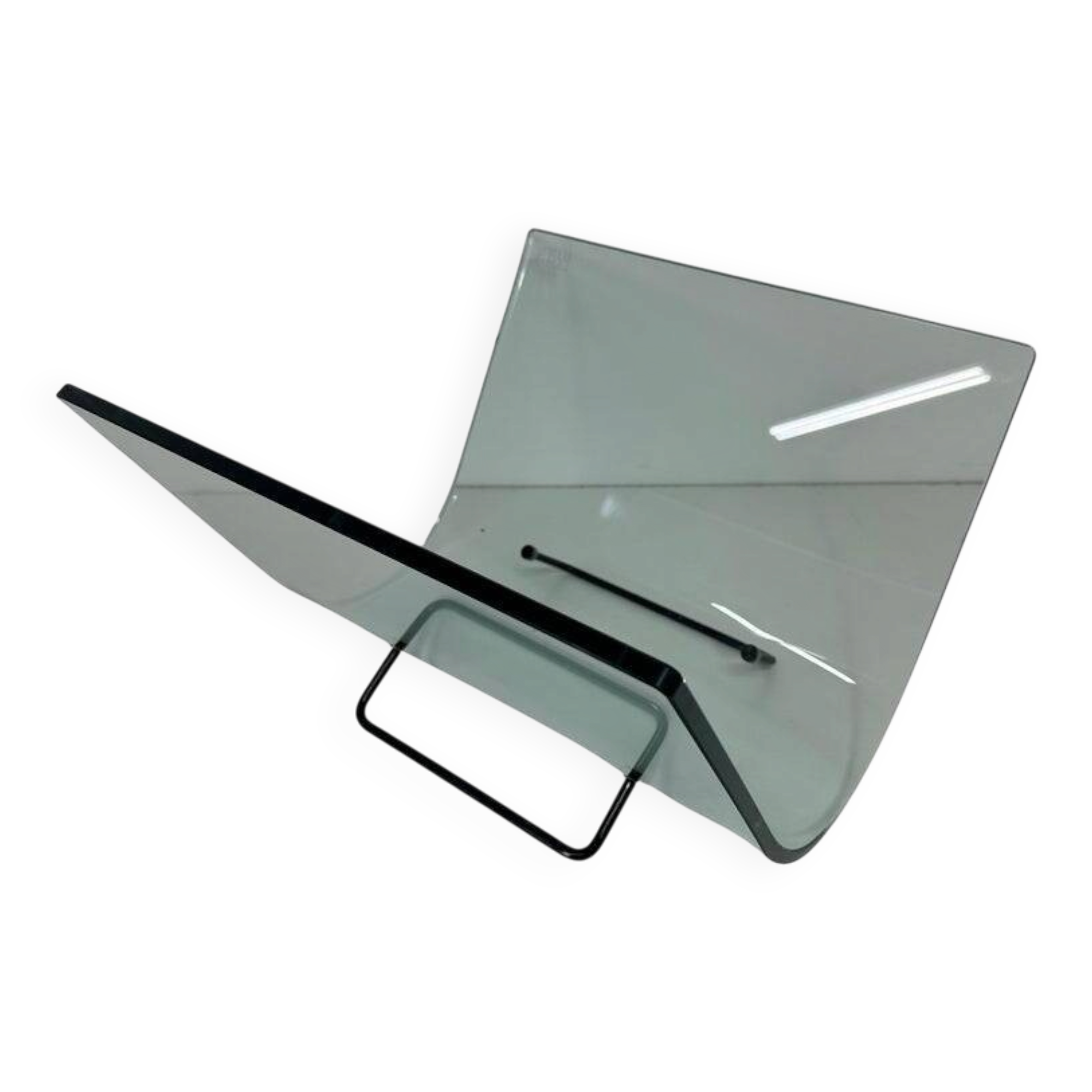 Italian Curved Glass and Metal Magazine Holder, FIAM, 1980s