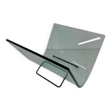 Italian Curved Glass and Metal Magazine Holder, FIAM, 1980s