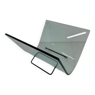 Italian Curved Glass and Metal Magazine Holder, FIAM, 1980s