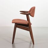 4 Wenge Cowhorn Tijsseling Dining Chairs with Stone Red Fabric, Hulmefa 60s