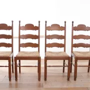 Set of 4 oak ladderback dining chairs with rush seats