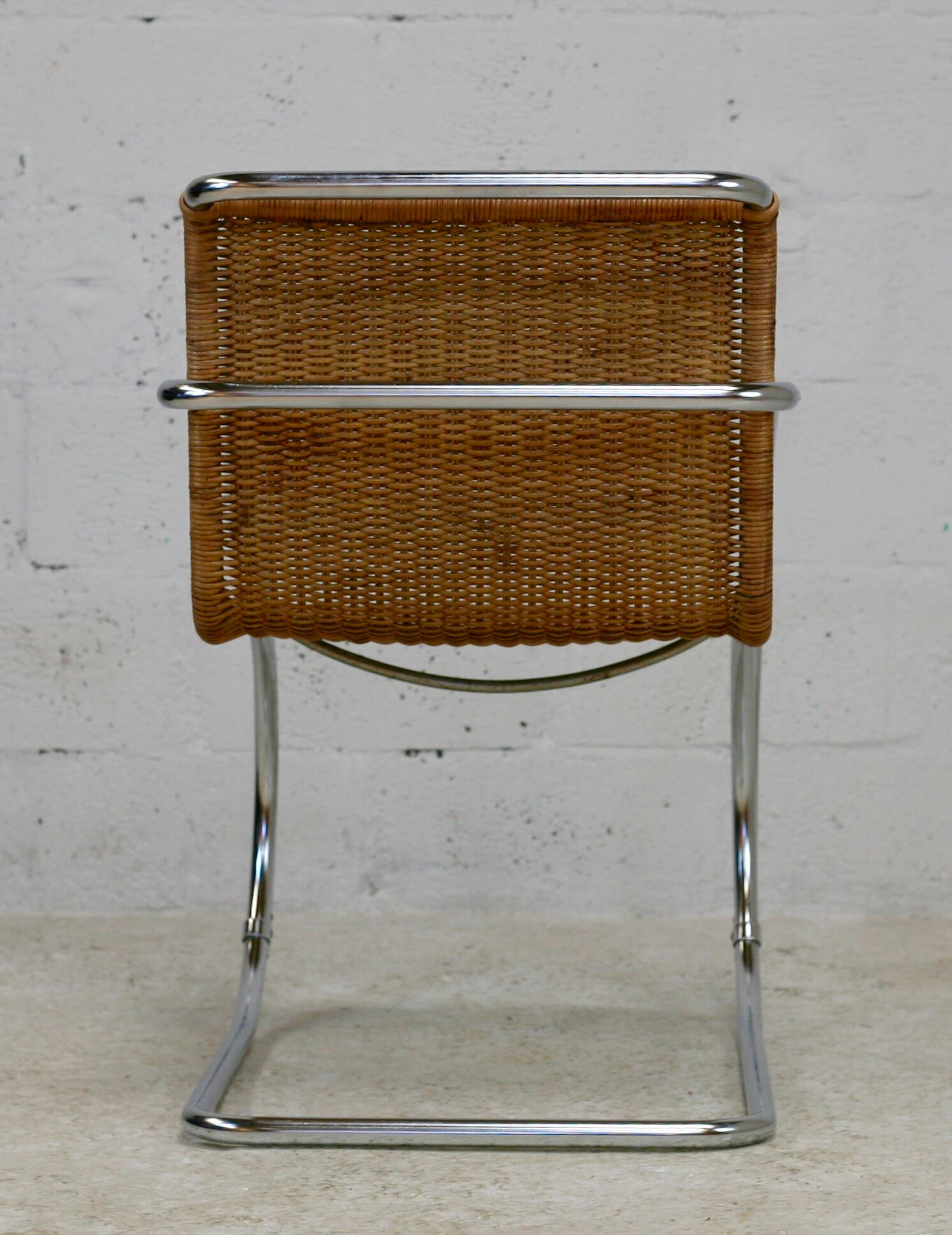 MR20 armchair, tubular chromed steel and rattan, Mies van der Rohe, circa 1960