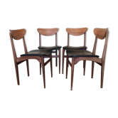 Lot de 4 chaises scandinaves en bois et skaï noir 1960