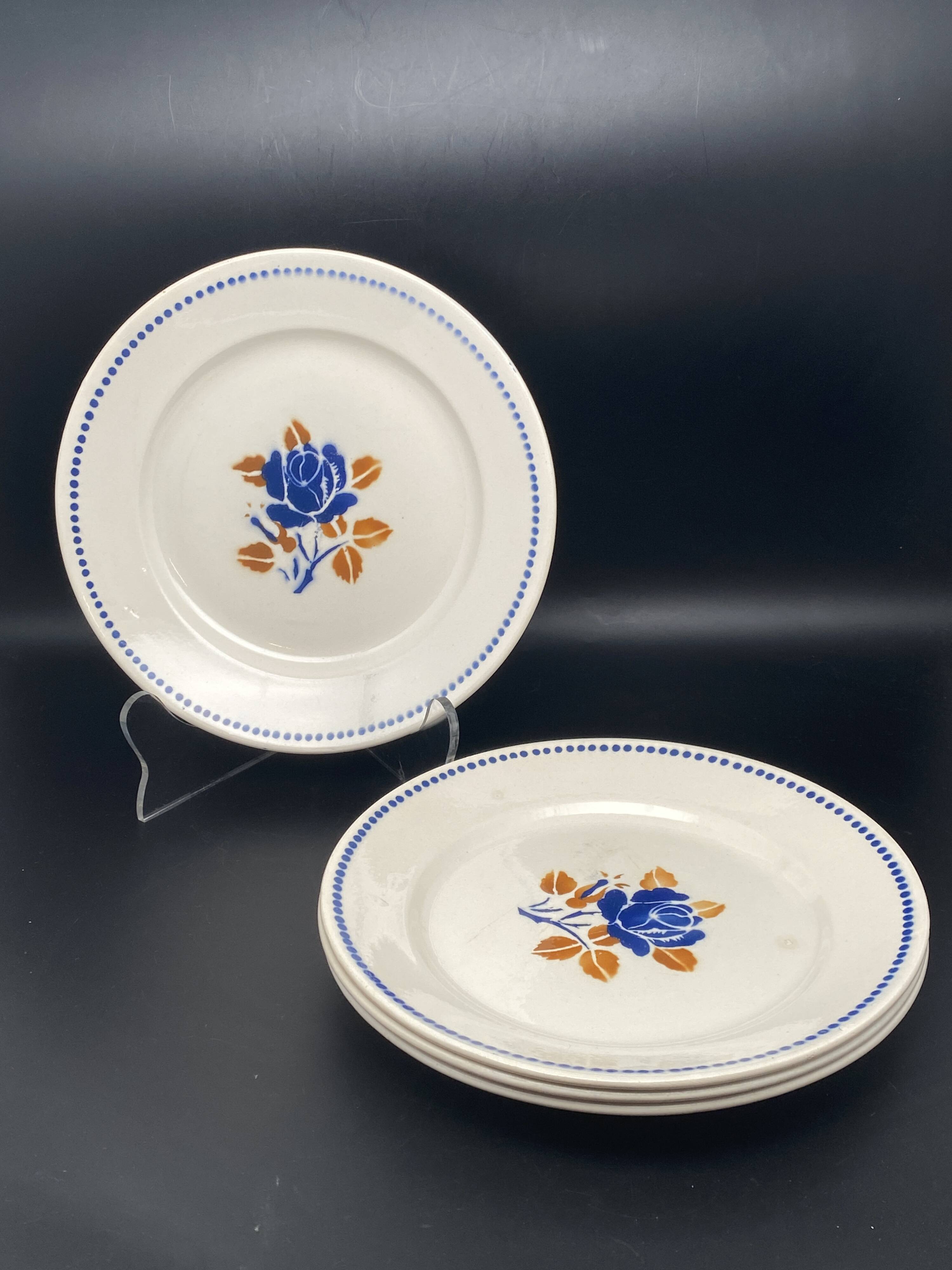 Assiettes plates badinviller vintage roses marine