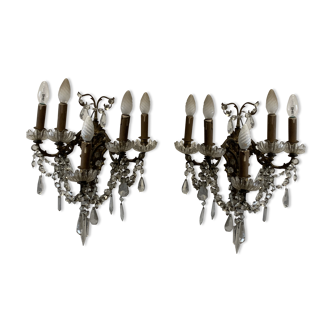 Pair of wall light Louis XV bronze and crystal