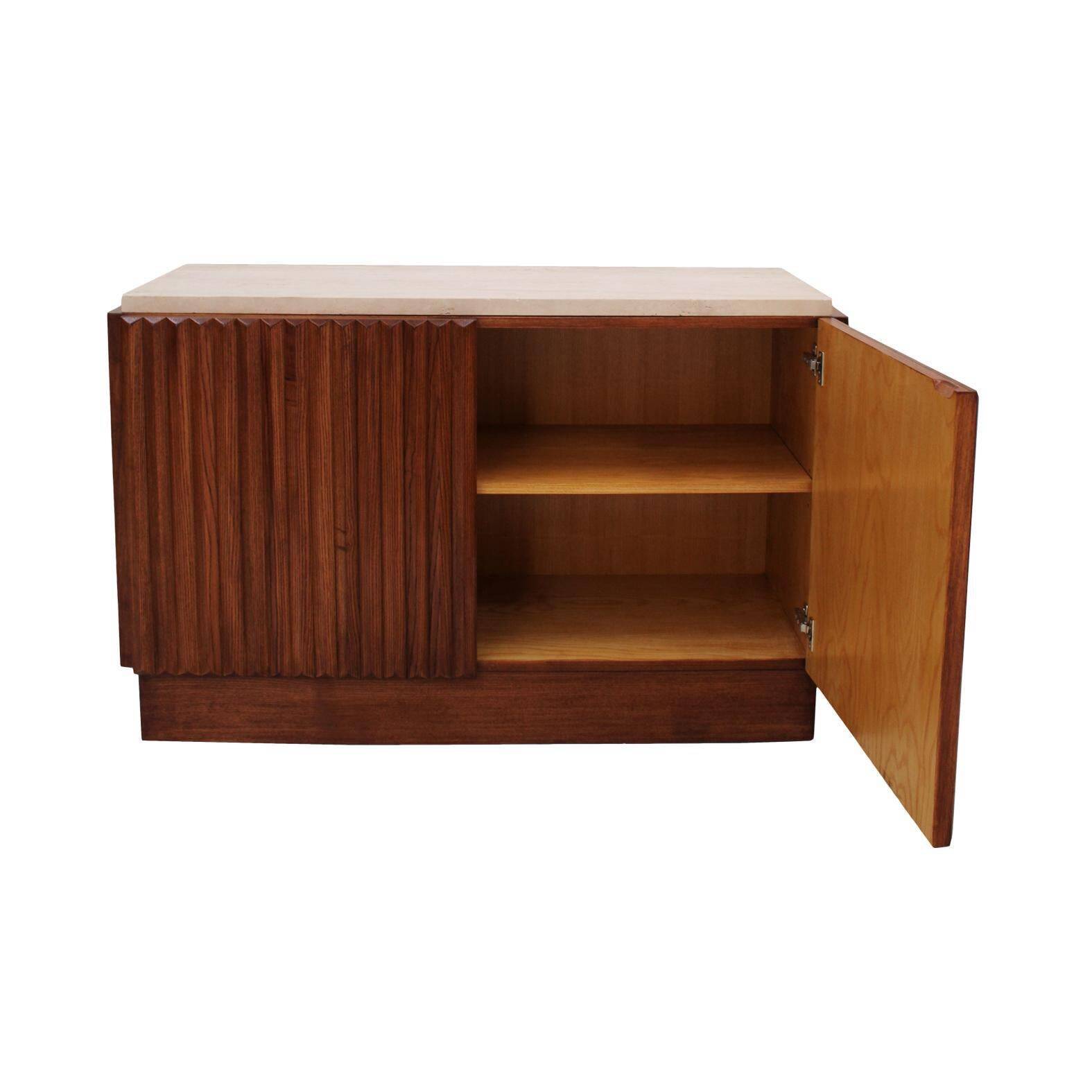 Contemporary Birch and Oak Sideboards with Travertine Top by LA Studio