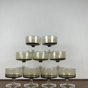 Set of 9 smoked glass champagne glasses, 1970