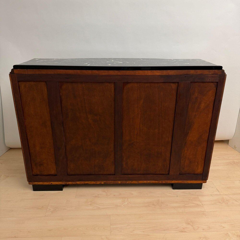 Art Deco sideboard in black lacquer, nickel, marble and mahogany, 1930s