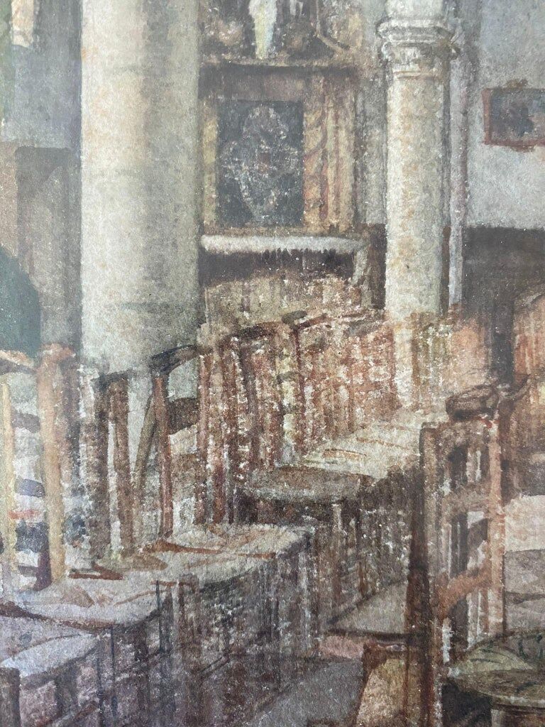 George Roussin, church interior, drawing, twentieth century