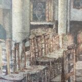 George Roussin, church interior, drawing, twentieth century