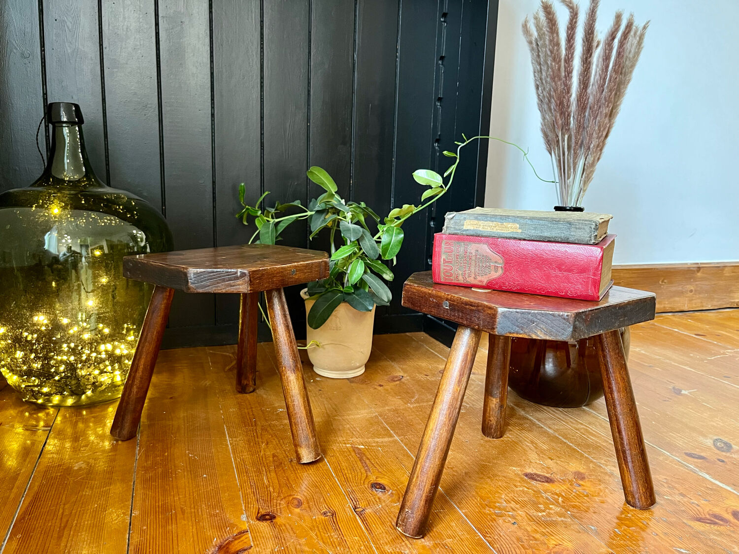 Pair of handmade tripod stools