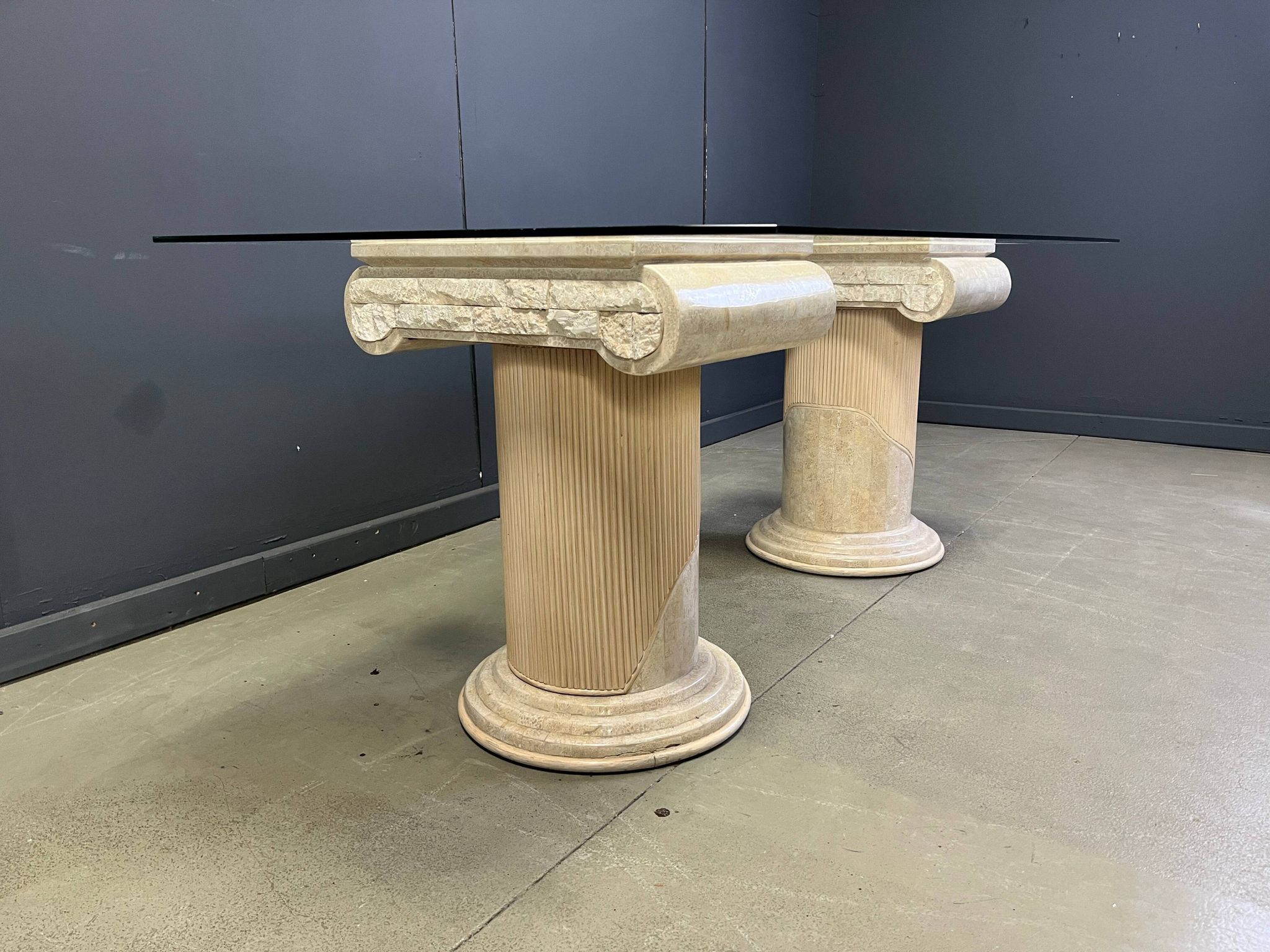Vintage tessellated stone pedestal dining table by Maitland Smith, 1970s