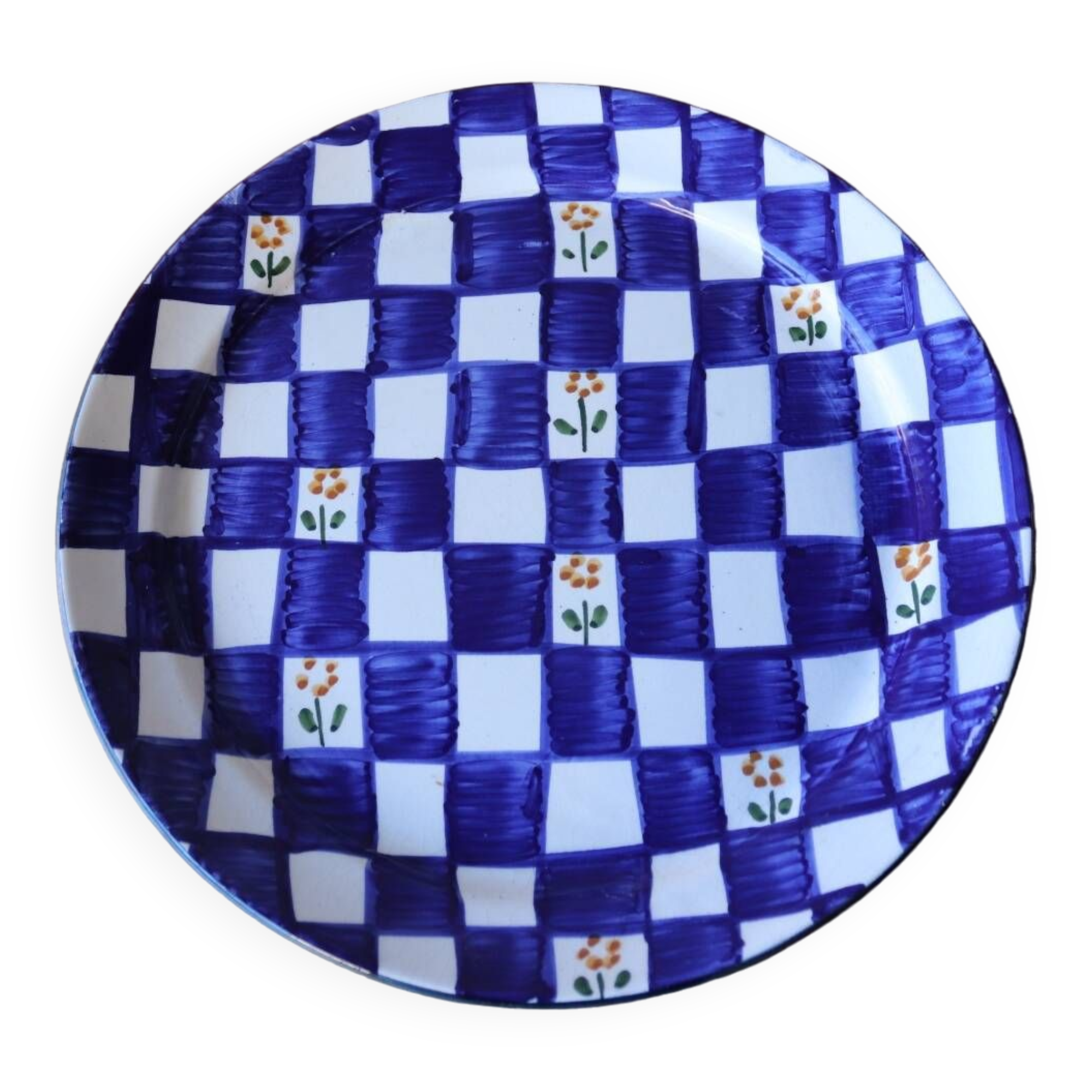 Large gingham ceramic dish