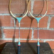 Pair of Vintage Badminton Rackets Wood + Metal from the 1950s #D579
