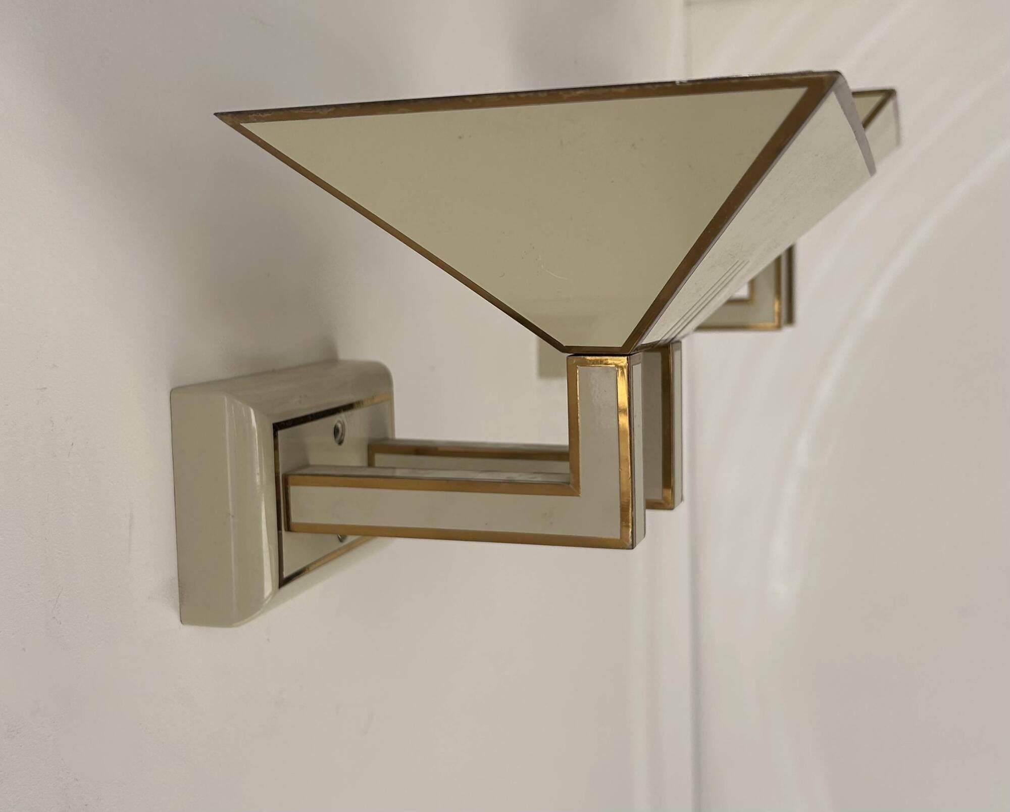 Pair of vintage wall lights, cream white and brass, Italy 1970s