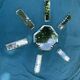 6 knife holders and a bottle bottom, glass, beveled mirror