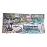 Marcel Saint-Jean (1914-1994) oil on paper - 29 x 65 cm "the red house"