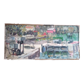 Marcel Saint-Jean (1914-1994) oil on paper - 29 x 65 cm "the red house"