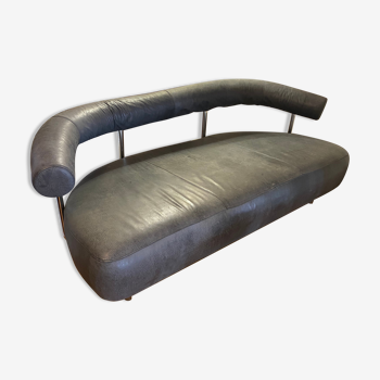 Grey leather bench