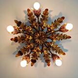 Italian floral ceiling light in gilded metal, 1970s.