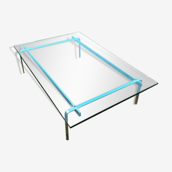 Table basse  en verre et en inox modèle FK91 de Fabricius et Kastholm des années 70