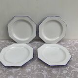 Set of 4 octagonal pearl plates in glazed earthenware 1950