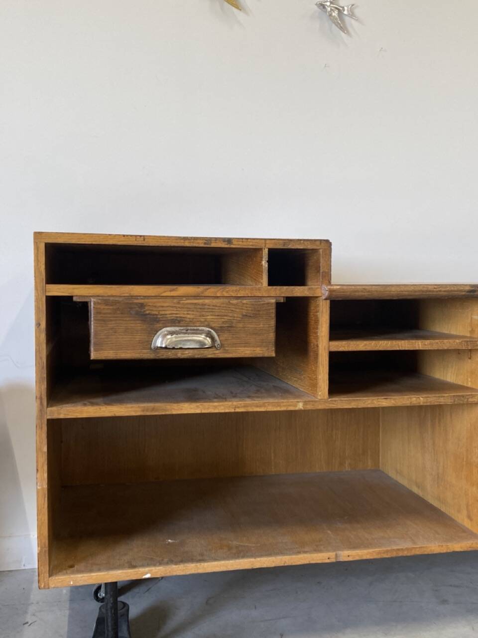 Vintage shop counter made of wood and metal