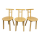 Set of 3 minimalist chairs in light wood, 1980s Italy