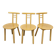 Set of 3 minimalist chairs in light wood, 1980s Italy