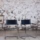 Pair of Bauhaus cantilever armchairs in chromed metal and leather, 1970