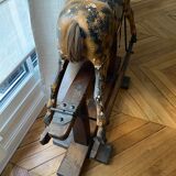 Cheval à bascule ancien bois et cuir