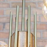 Mid-Century 6-light chandelier in Massive Brass - Iridescent Moulded Glass, Germany 1960s