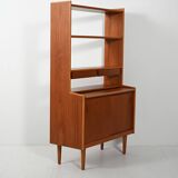 Scandinavian teak bookcase with suspended drawers
