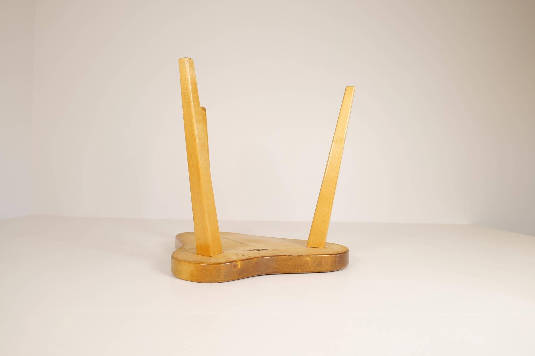 Modern Swedish Scandinavian stool in lacquered birch, 1970s.