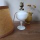 Retro white opaline table lamp, pigskin shade, 1950.