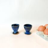 duo of egg cups in stoneware / blue ceramic from the 70s