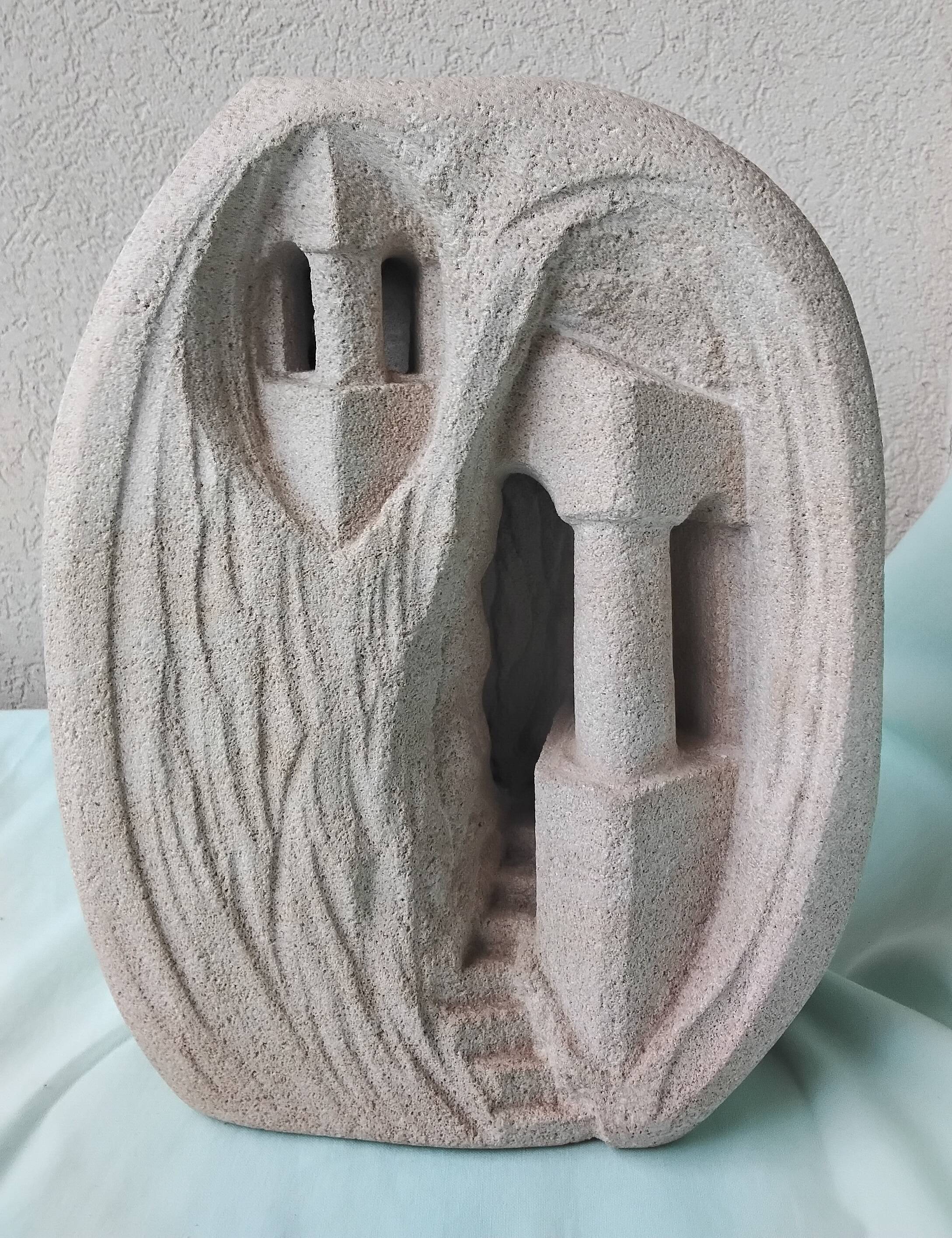 Sculpted stone lamp by Arsène Galisson