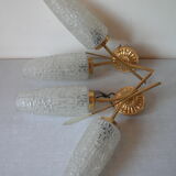 Pair of electric wall lamps double years 1950/60 globe conical lampshade deco retro