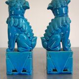 Pair of Fo dogs in blue glazed porcelain, China, 1960s