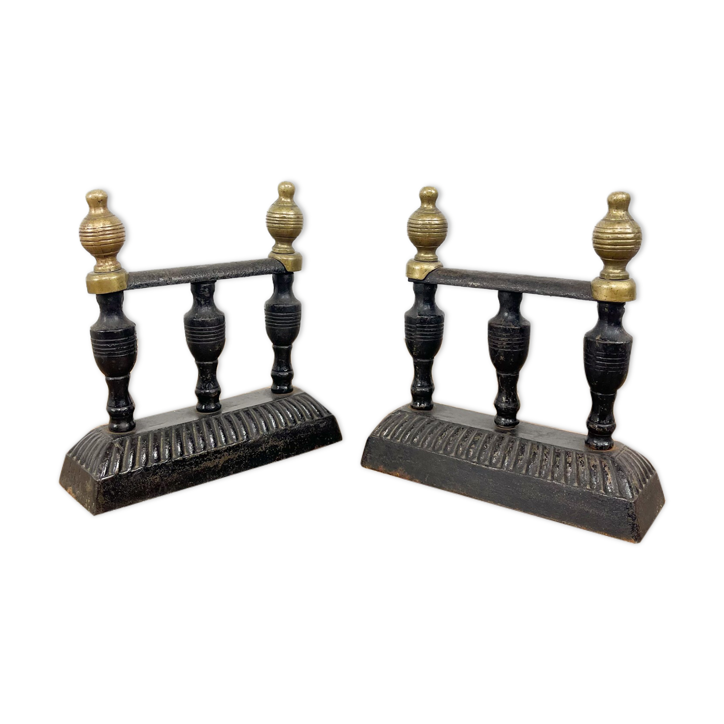 Antique Cast iron and brass fireplace andirons