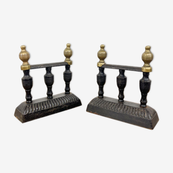 Antique Cast iron and brass fireplace andirons