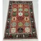 Hand-Knotted Wool Area Rug, Red Geometric Botanical Carpet for Living Room