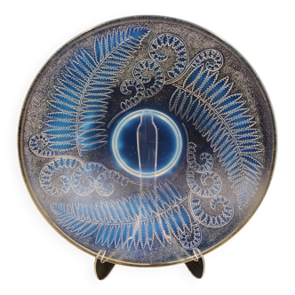 Bol Art Déco en Verre avec Fougères par Etling, 1920s