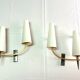 Paire d'appliques doubles en laiton et opaline, Maison Arlus, France, Mid-Century