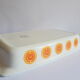 Rectangular oven dish orange patterns seventies Pyroflam electro vintage