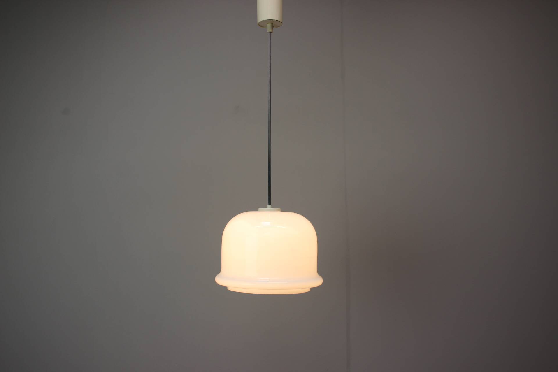 Large vintage opaline glass pendant lamp, Prague, Czechoslovakia, late 1970s.