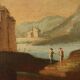 Old painting landscape with figures, oil on canvas, 18th century